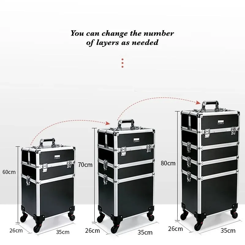 Trolley Makeup Organizer 
Aluminum Rolling Case 4 in 1 
Cosmetic Case Hairdresser Cosmetic Makeup box
