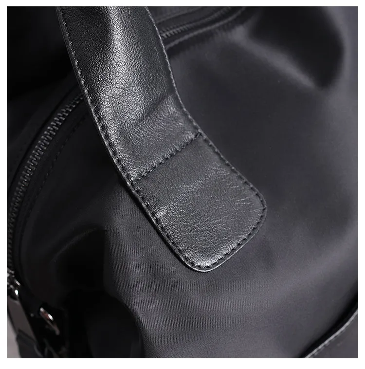 Womens Nylon Leather Gym Handbag Bag Womens Black Nylon Gym Purse Nylon Work Shoulder Purse for Ladies