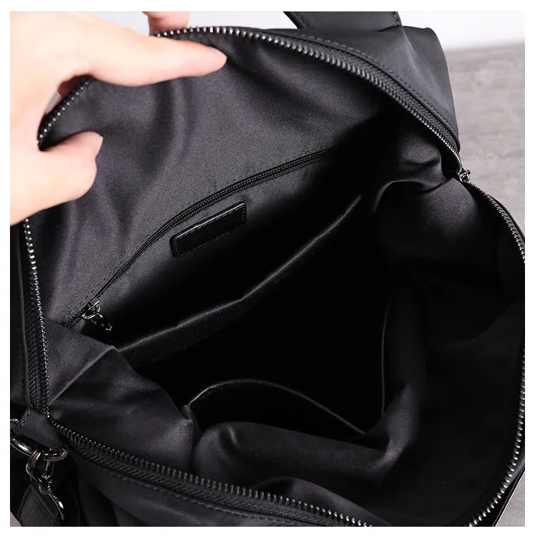 Womens Nylon Leather Gym Handbag Bag Womens Black Nylon Gym Purse Nylon Work Shoulder Purse for Ladies